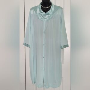 Vintage Vanity Fair Womens Button Front Robe Size M Seafoam